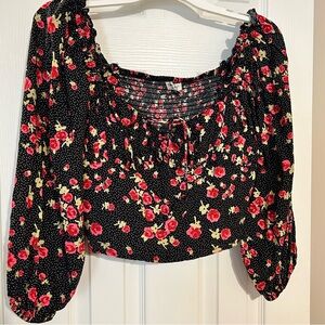 Miss Selfridge floral crop top with 3/4 length sleeves